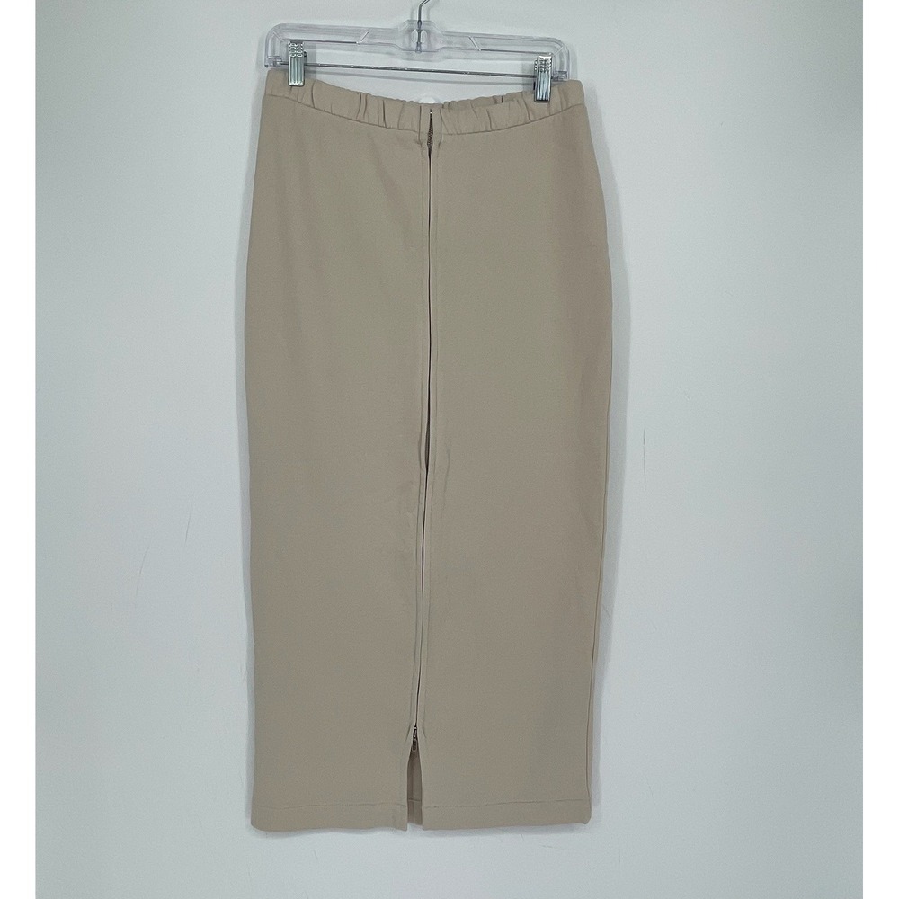 Zara Women's Beige Full Front Zip Cotton Fleece Midi Pencil Skirt Size M